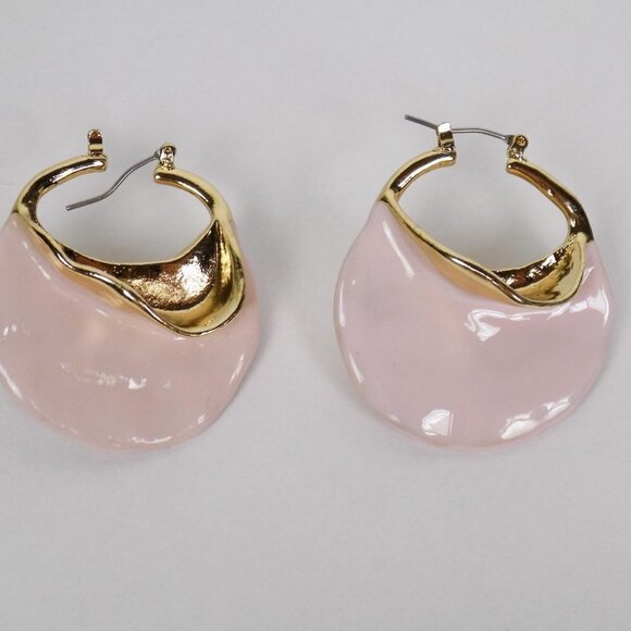 statement chunky hoop earrings blush pink enamel gold